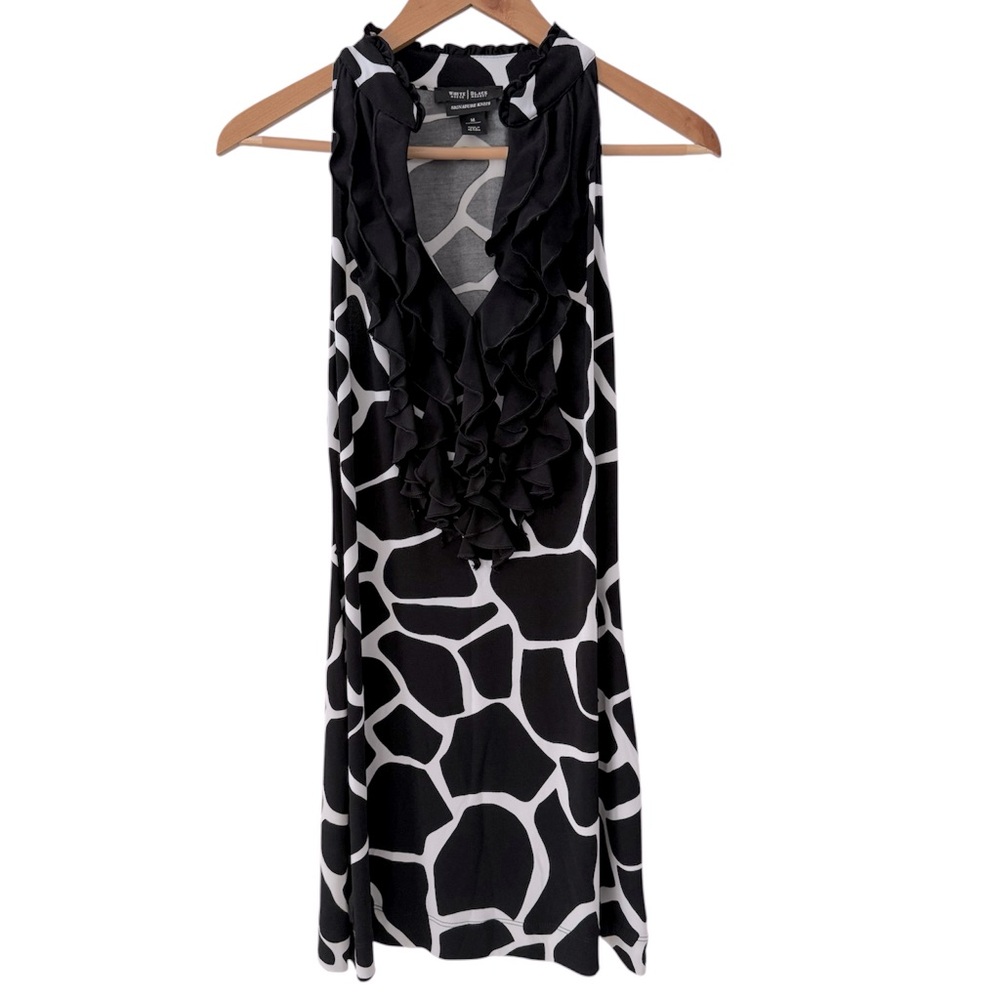 White House Black Market Giraffe Print Sleeveless Dress with Ruffle Detail
